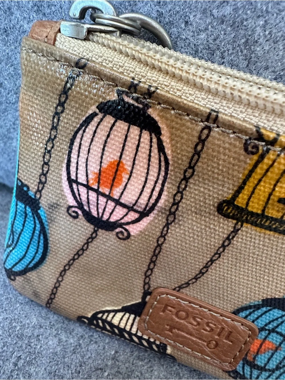Fossil key-per novelty bird birdcage colorful coasted canvas key and card holder
